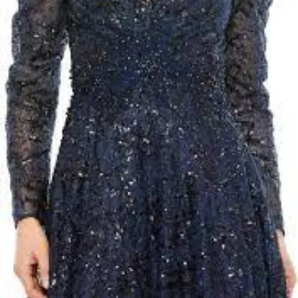 Mac Duggal midnight blue black lace beaded ball gown dress size 12 - Picture 6 of 7